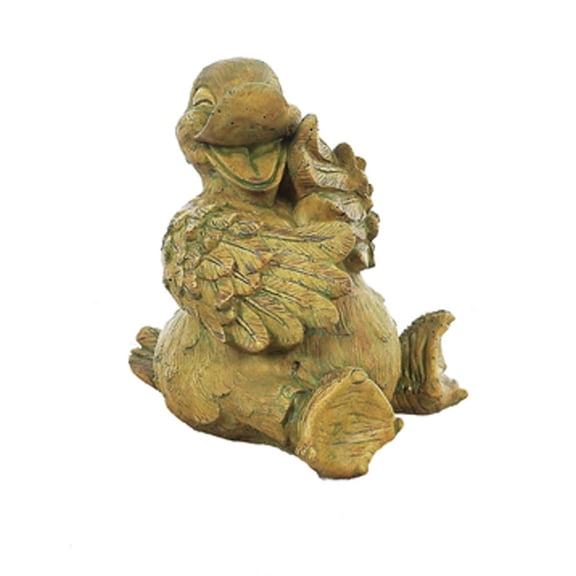 Solid Rock Stoneworks Slip the Duck Concrete Statue, 11" Tall, Brushed Moss Color