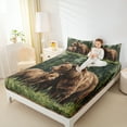 thumbnail image 4 of Manfei Wild Animal Bear Queen Sheet Sets,Tropical Botanical Pine Flat Sheet,Brown Green Queen Fitted Sheet For Boy Child,Breathable Home Decor,4 Pieces, 4 of 7