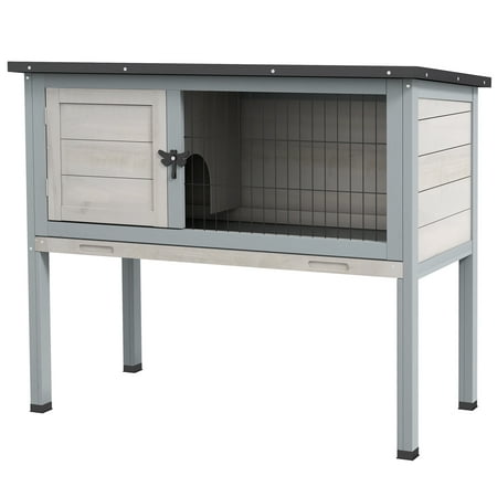 UPC: 0842525145527 | PawHut Elevated Rabbit Hutch w/ Hinged Roof & Metal Cage Great for Small Animal