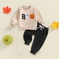 thumbnail image 2 of Staki Baby Boy Outfits Fall Toddler Baby Boy Halloween Outfit Long Pumpkin Shirt Pant Clothes Set 0-3T(Khaki,6-12 Months), 2 of 4