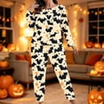 thumbnail image 2 of Xijirk Women Halloween Pajama Set Long Sleeve Boat Neck Top with Jogger Pants Bat Polka Dot Print Loungewear for Sleepwear and Holiday Party,Light Yellow,S, 2 of 7