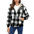 thumbnail image 4 of RQYYD Women's Flannel Casual Plaid Full Zip Up Sherpa Lined Hoodie Jacket Coat with Pockets, 4 of 5