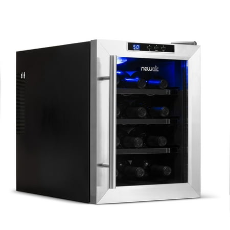NewAir AW-121E Quiet 12-Bottle Thermoelectric Stainless Steel Door Wine Refrigerator with Digital