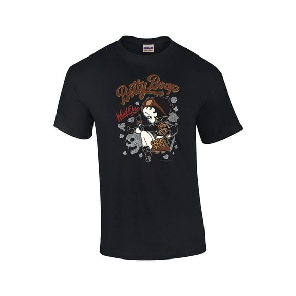 Betty Boop Wild One Biker Betty Distressed Unisex Short Sleeve T-shirt Graphic Tee Graphic Tee-Black-small