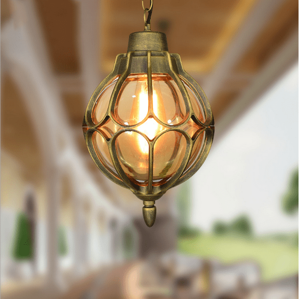 Diannasun Outdoor Hanging Lantern, Rustic Waterproof Pendant Lighting Fixture In Metal With Glass Globe, Exterior Hanging Light For Porch, Exterior, E