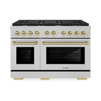 ZLINE Autograph Edition 48 in. 6.7 cu. ft. Paramount Double Oven Dual Fuel Range with 8 Burner Gas Cooktop in DuraSnow Stainless Steel and Champagne Bronze Accents (SDRSZ-48-CB)