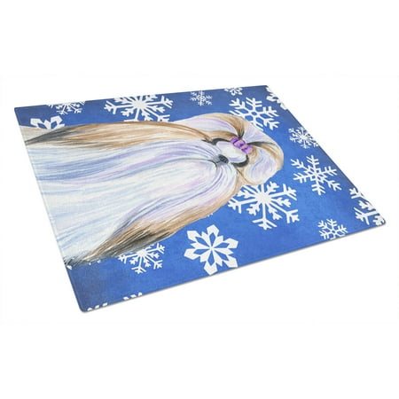 

Carolines Treasures SS4603LCB Shih Tzu Winter Snowflakes Holiday Glass Cutting Board Large 12H x 16W multicolor