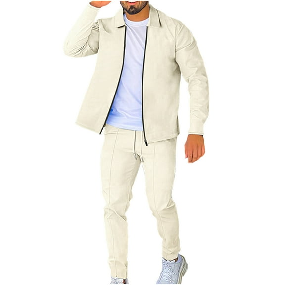 Men's Tracksuits 2PC Waffle Outfit sets Casual Solid Full Zipper Long Sleeve Jacket and Sweatpants Jogging Suits