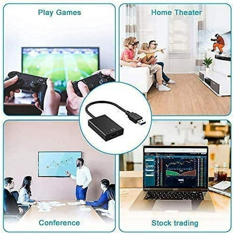 Usb To Hdmi Adapter,usb 3.0/2.0 To Hdmi 1080p Video Graphics Cable  Converter With Audio For Pc Laptop Projector Hdtv Compatible With Windows  Xp 7/8/8.