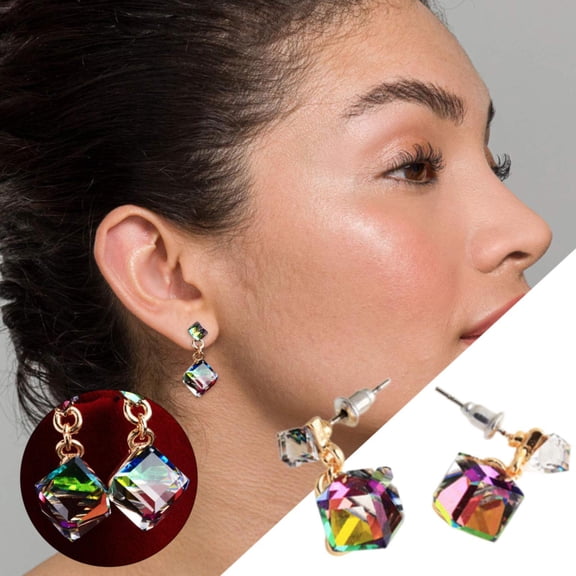 QIQUWOHUL Cube Pendant Drop Earring For Women With Stones Green Color Dangle Earrings Jewelry
