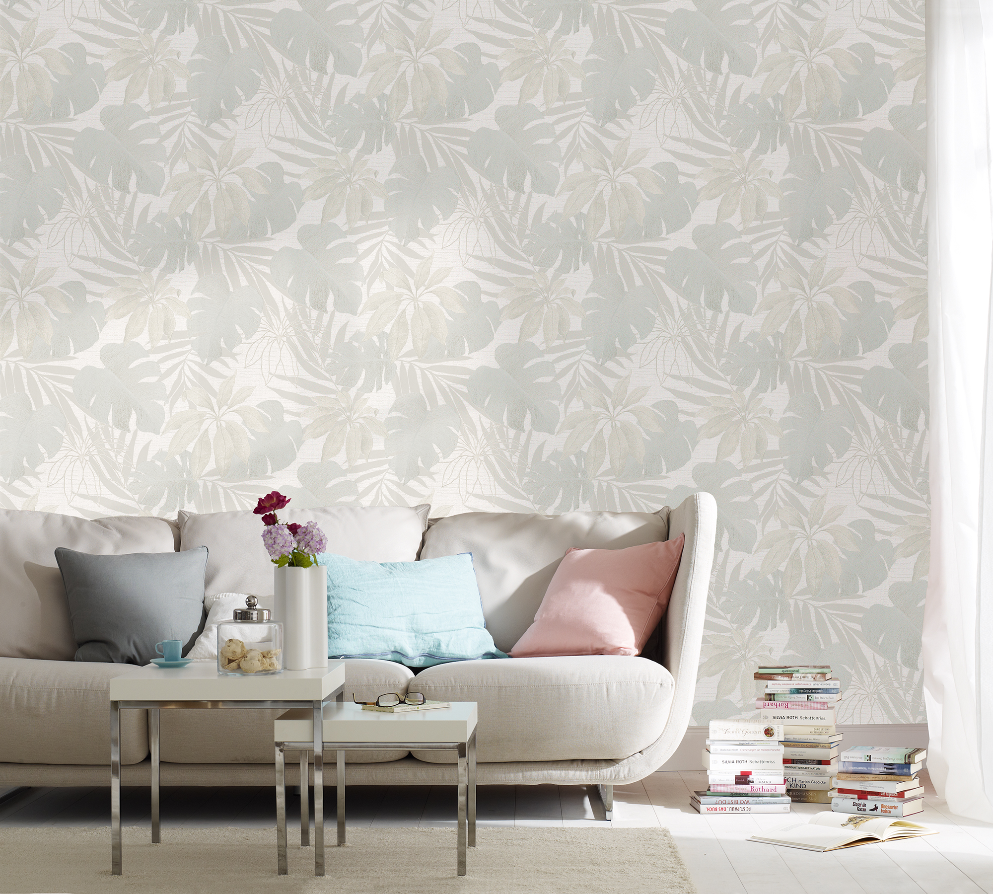Marburg Nona Cream Tropical Leaves Wallpaper, 20.9-in by 33-ft, 57.48 sq. ft.