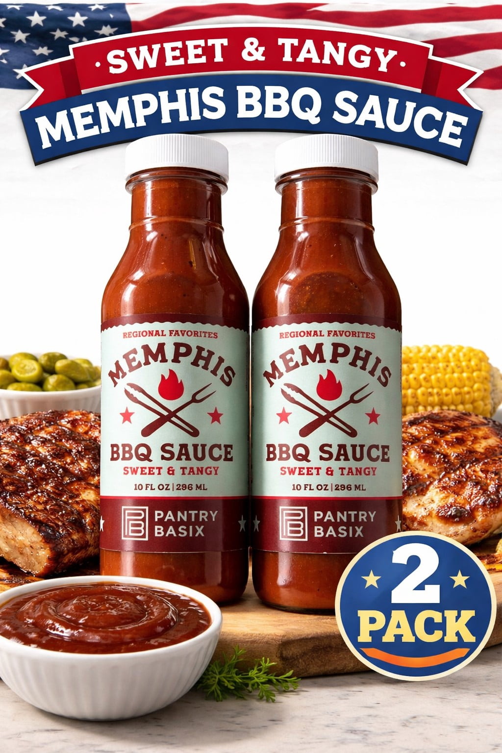 Pantry Basix Memphis BBQ Sauce, Sweet & Tangy Flavor, 10 fl oz