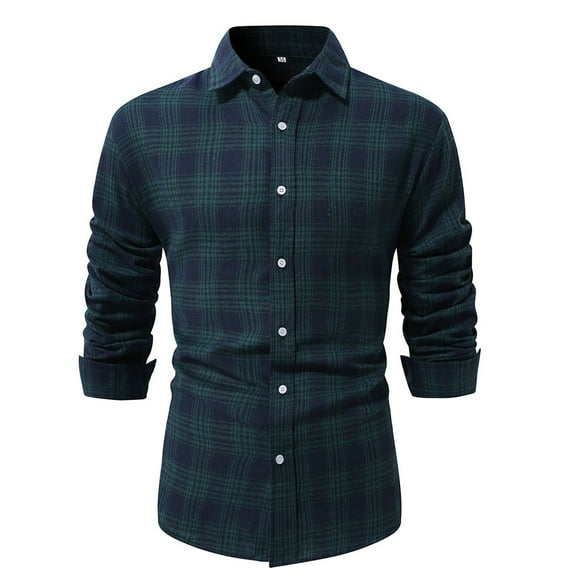 PNTUTB Fashion Men's Checkered Printed Casual Long Sleeve Shirts Collared Button Down Comfortable Dressy Blouses
