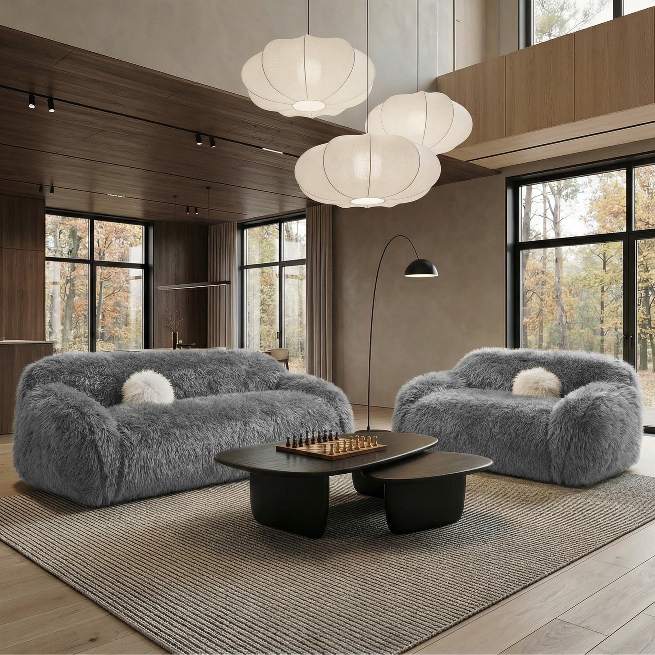 Aukfa Contemporary Plush Faux Fur Sofa, Could-Comfort Loveseat, 25" Deep Seat, Pet Friendly, Gray