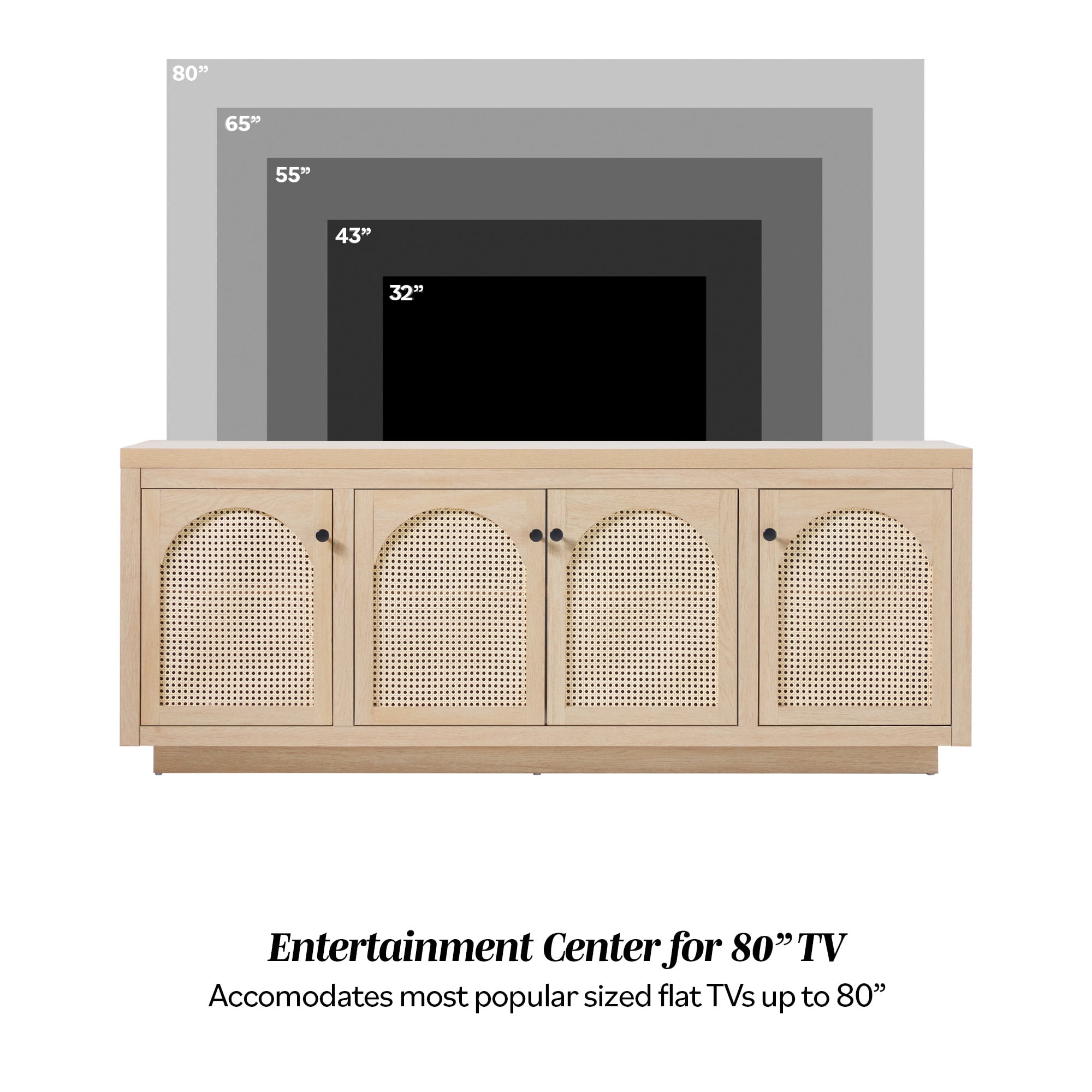 Contemporary TV Stand and Sideboard with Rattan Doors for up to 80" TV Coastal Oak