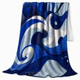 thumbnail image 2 of Swirling Blue Ocean Waves Digital Print, Mystical Fantasy Scene, Warm Flannel Blanket for Beach House and Reading Nook, Beach Lovers Valentine's Day Gift, Fantasy Home Decor, 2 of 9