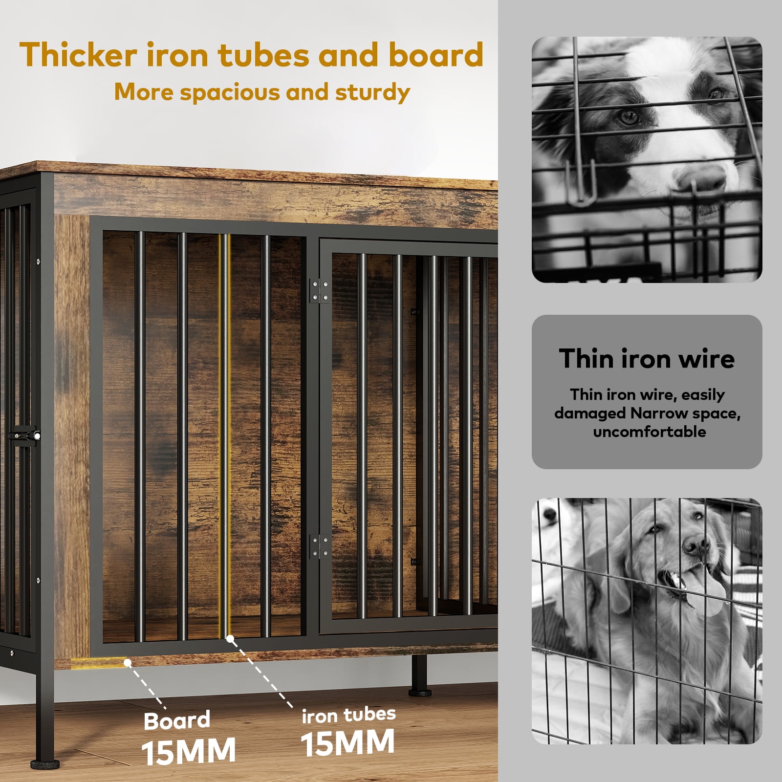 TIME RAY 78 Inch Dog Crate Furniture for Large Dog,Wood Dog Kennel Furniture Indoor with Removable Divider,Dog Cage Furniture as TV Stand,Brown