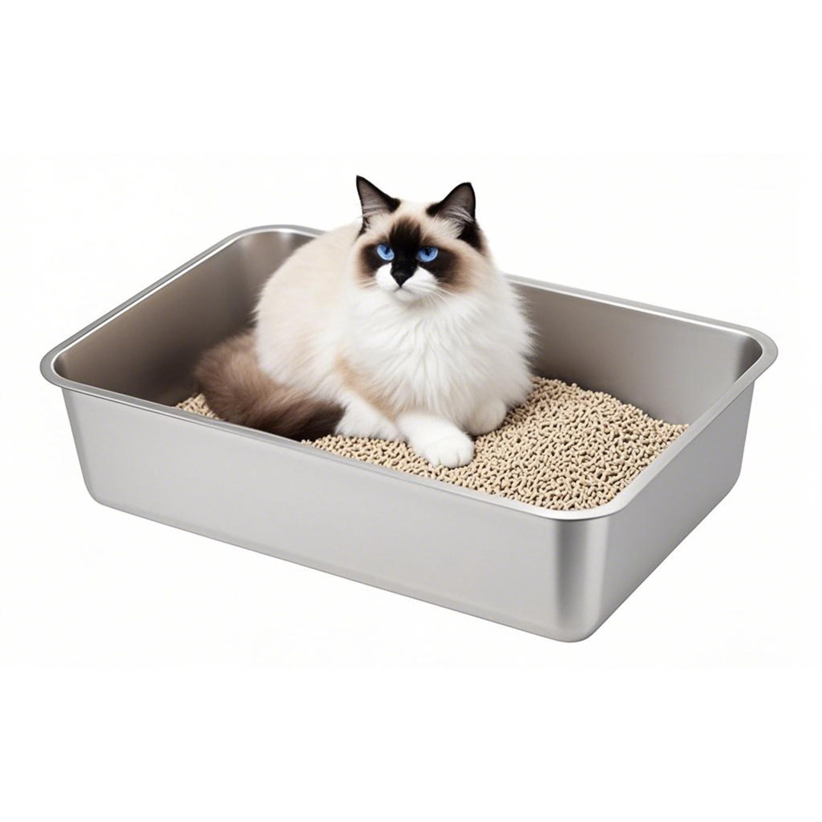 Stainless Steel Cat Litter Box Extra Large High Sided Metal Litter Tray for Big Cats Odorless,Non-Stick Surface,Easy Clean Anti-Leak Durable Design for Kittens Adult Cats(23.62*15.75*5.91Inch)
