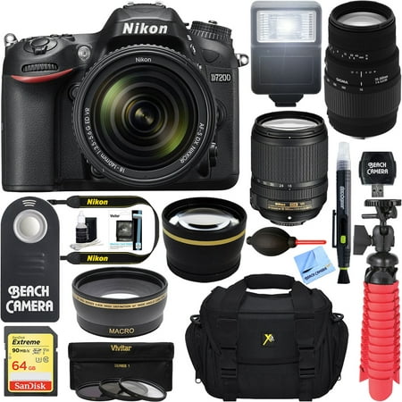 Nikon D7200 Black Digital SLR Camera with 18-140mm VR & 70-300mm f/4-5.6 SLD DG Macro Telephoto Lens + Accessory Bundle