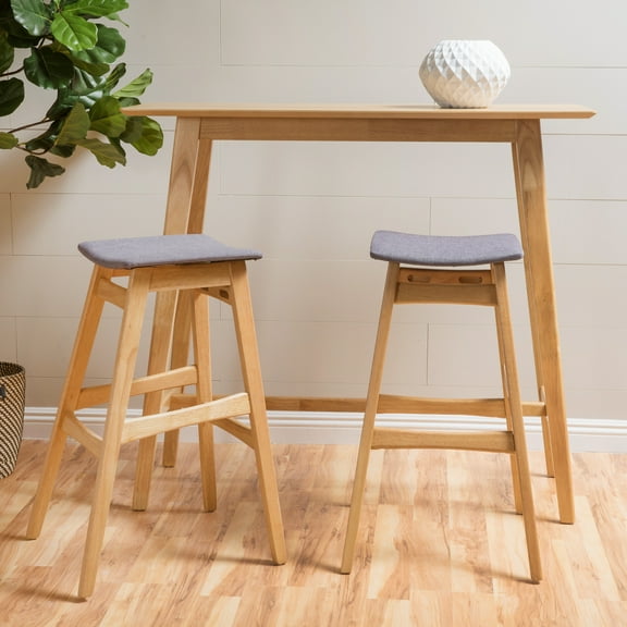 Noble House Jackie Mid-Century Modern Bar Stools, Set of 2, Natural Oak, Dark Grey