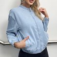 thumbnail image 4 of Meichang Zip Up Jean Jacket Women Classic Long Sleeve Strand Collar Distressed Washed Denim Jacket Fall Streetwear Jacket Y2K Coat with Pockets Blue M, 4 of 5