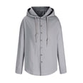 thumbnail image 5 of Busydd Shirts for Men Casual Oversized Drawstring Linen Shirt Solid Color Long Sleeve Button Hooded Men's Clothing 4XL, 5 of 9