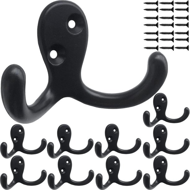 10 Uds. Ganchos para abrigos, ganchos de pared, ganchos resistentes para colgar abrigos, ganchos dobles sin óxido, montados en la pared para llaves, toallas, bolsos, tazas, sombreros