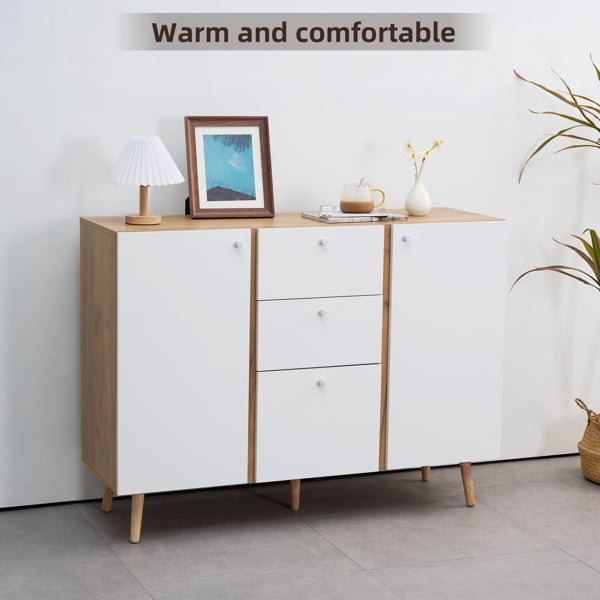 Sideboard Buffet Cabinet with 3 Drawers & 2 Doors,47.24"Buffet Cabinet with Adjustable Shelves for for Living Room Dining Room Hallway,Kitchen