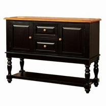 52 in. 2 Drawers & Fritz Turned Legs 2 Cabinets, Black & Oak Brown Server