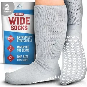 2 Pairs Extra Wide Socks For Swollen Feet, Non-Slip Hospital and Diabetic Socks for Men and Women