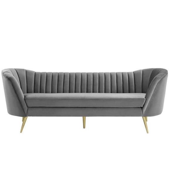 Modway Opportunity Vertical Channel Tufted Curved Performance Velvet Sofa in Gray