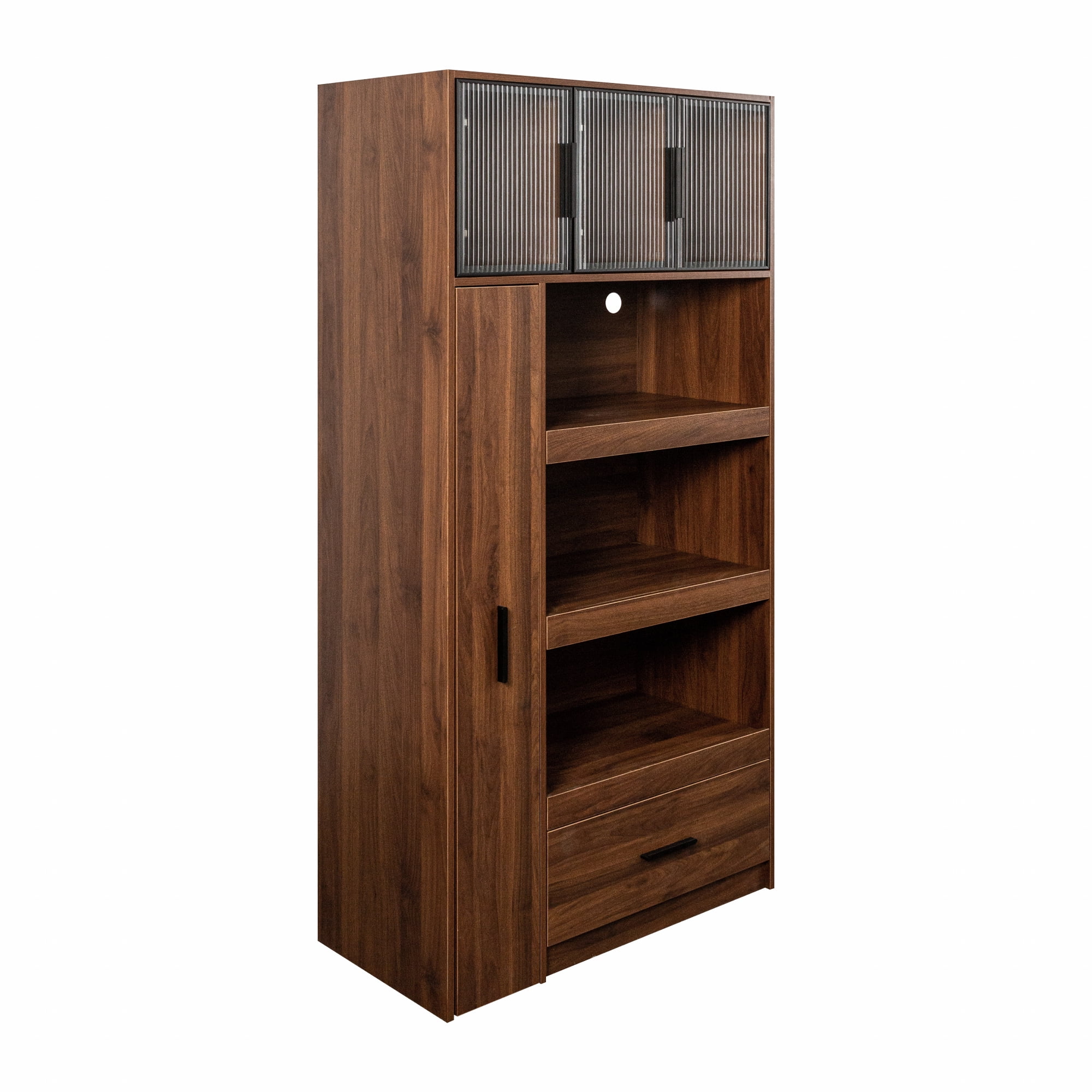 Aukfa Freestanding Pantry Storage Cabinet, Kitchen Pantry Organizer, Buffet Sideboard, Microwave Stand for Kitchen/Dining Room/Living Room,Walnut