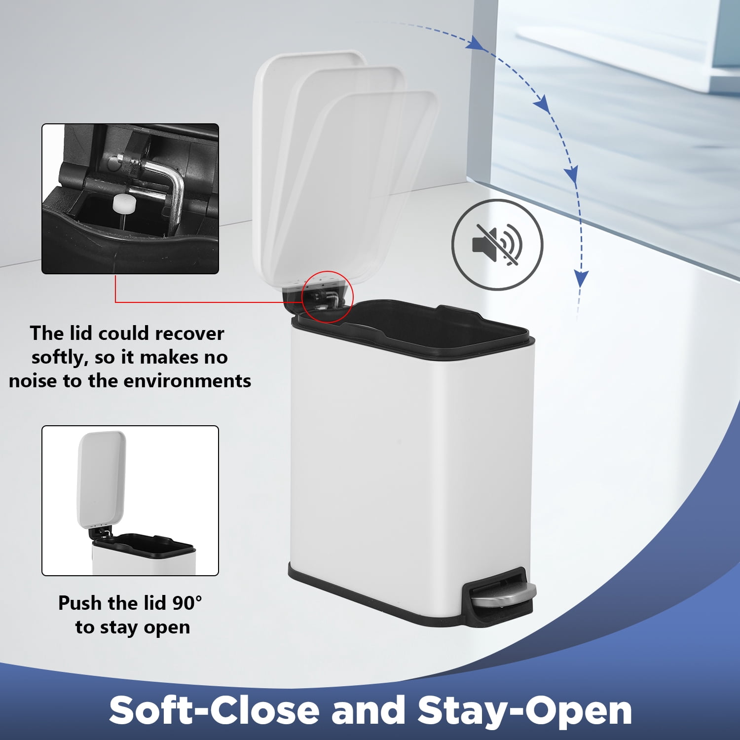 BestOffice 1.3 Gallon Plastic Step Trash Can with Removable Bucket Slim for Indoor, 2 Pack(White)