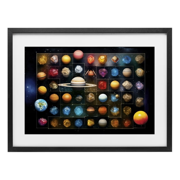 Stupell Industries Bohemian Celestial Gems & Planets Black Framed Print Under Glass, 20 x 14, by Ray Powers