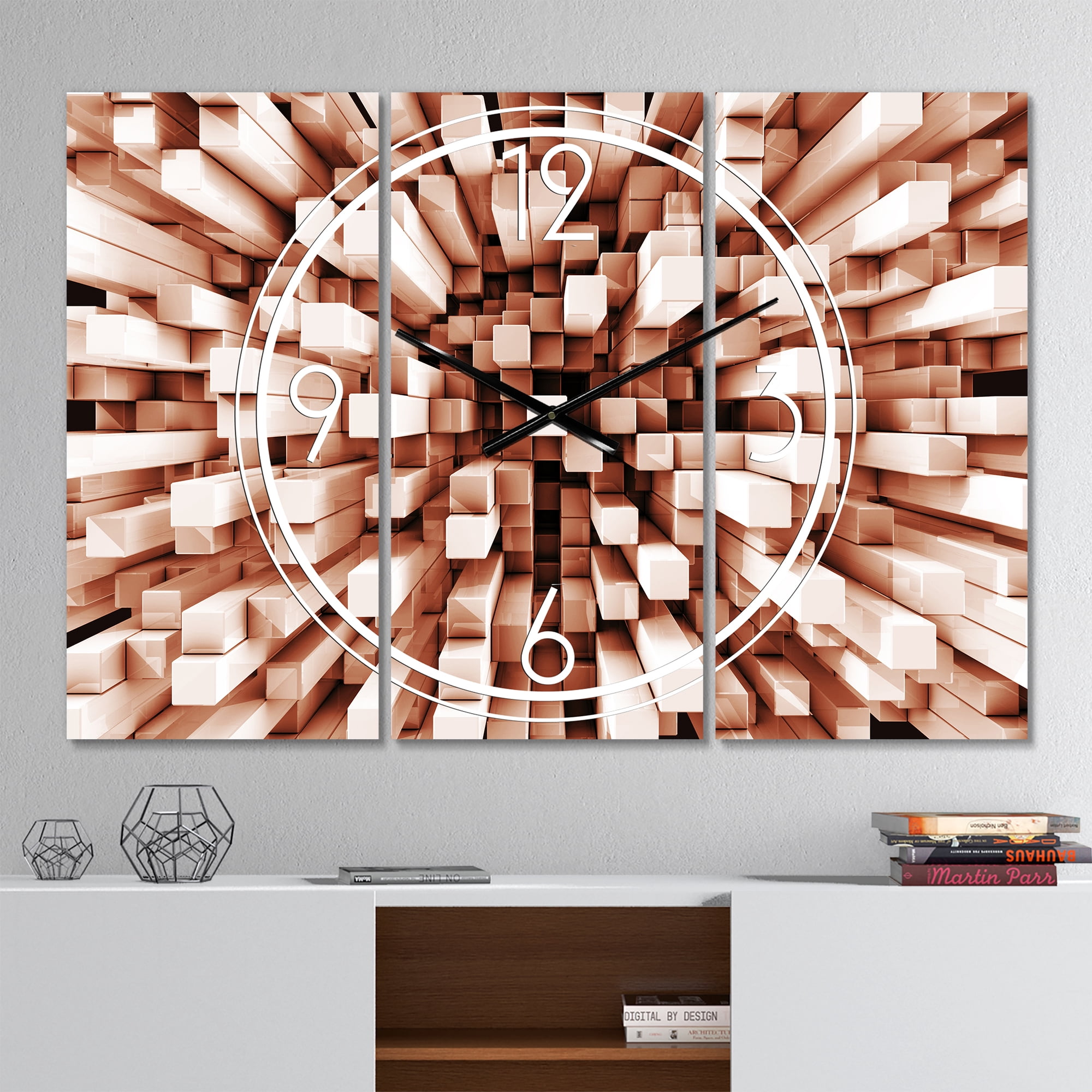 Designart 'Reflective Checkered Cube' Modern wall clock