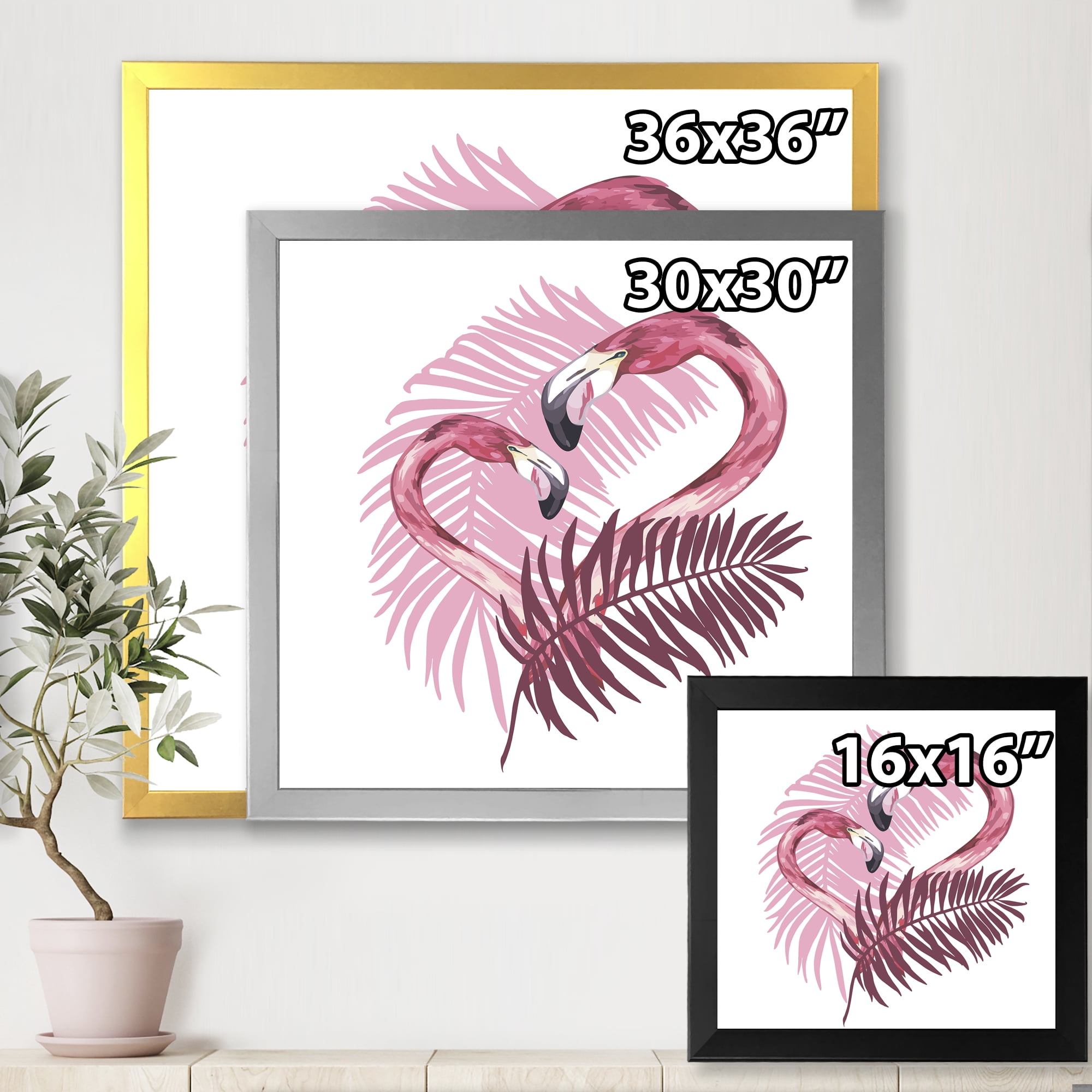 Designart 'Pink Flamingo In Tropical Summer I' Traditional Framed Art Print