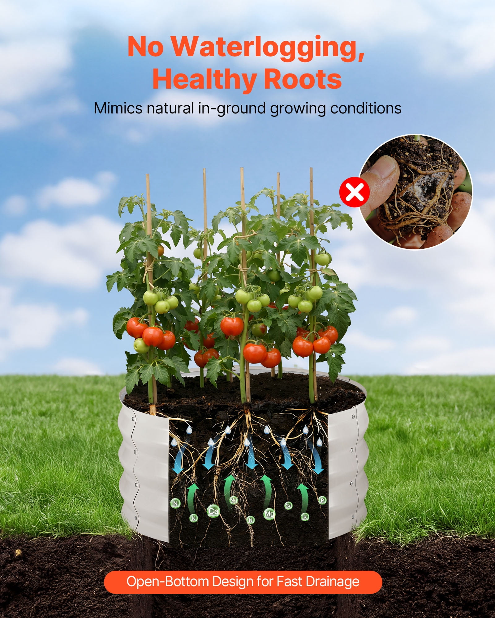VEVOR 3 Pcs Galvanized Raised Garden Beds, 2 x 2 x 1 ft, Round Metal Planter Boxes Kit Outdoor, Bottomless Elevated Garden Boxes with Gloves, Alu-Zinc, for Planting Flowers Vegetables Herbs, Beige