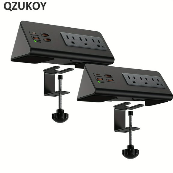 Shining Nightstand Edge Mount Power Strip With USB-C Ports Tabletop Surge Protector Desk Clamp Power Sockets With 3 AC Outlets &4 Fast Charging USB Ports For Home Office Hotel And Dormitory (2-Pack)
