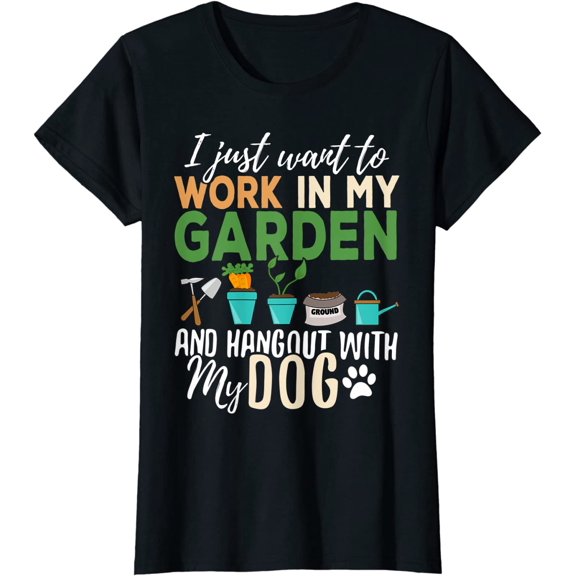 Gardening T-Shirt Dog Lover Gardener Garden Pet Gift Plants Women Tops