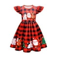 thumbnail image 4 of XEGLSBU Christmas Flower Girl Dress Short Front Long Back Kids Girls Flying Sleeve Christmas Cartoon Deer Print Show Dress Home Comfort Dress Red-B Size 3-4 Years, 4 of 9