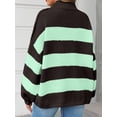 thumbnail image 5 of Womens Oversized Striped Sweater Mock Neck Chunky Knit Lantern Long Sleeve Fall Trendy Tunic Sweaters Top, 5 of 10