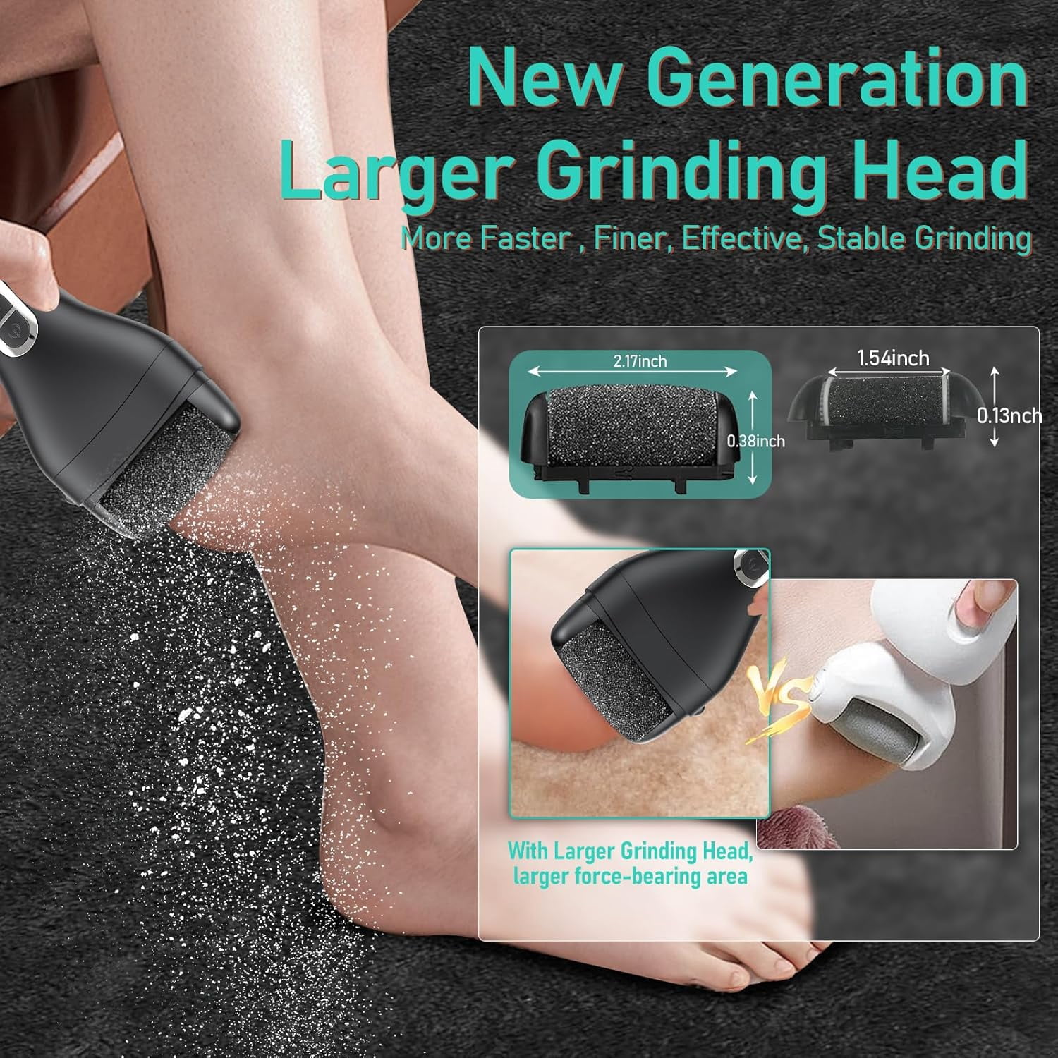 Aorsher Portable Pedicure Kit for Feet, Electric Foot File Callus Remover with Larger Grinding Head and LCD Display, Rechargeable Waterproof File Callus Remover, Black