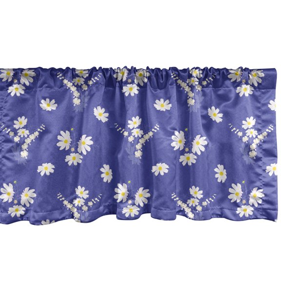 Ambesonne Floral Valance Pack of 2, Simplistic Daisy Flowers, 54"X12", Mustard Ceil Blue
