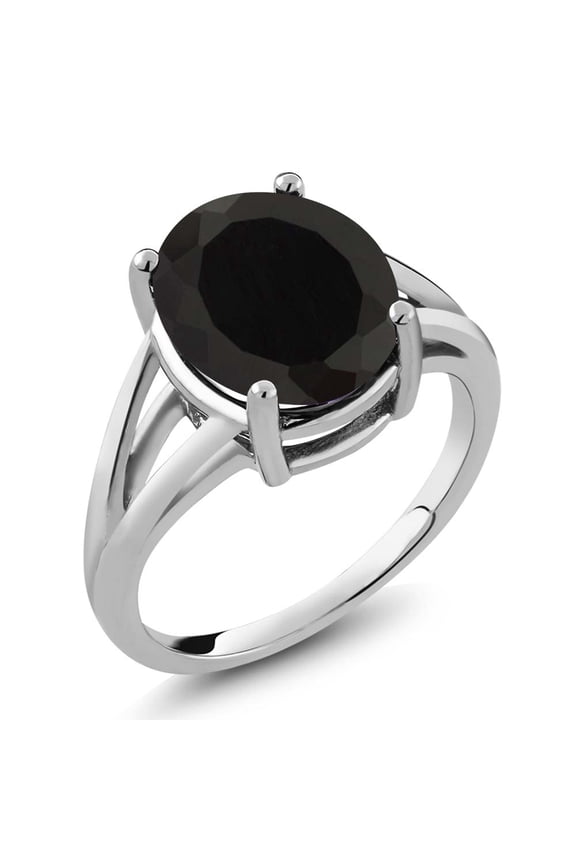 4.10 Cttw Black Onyx Ring for Women | 925 Sterling Silver | Gemstone December Birthstone | Oval 12X10MM (Size 5)