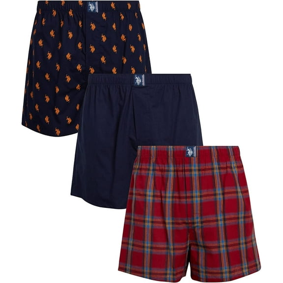 U.S. POLO MEN'S PACK 3 - JW BRICK LOGO XLARGE -UNDERWEAR WOVEN BOXER COTTON P105