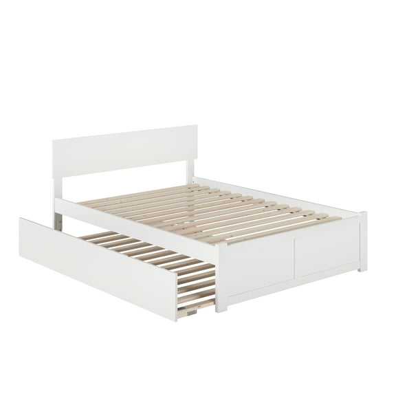 Orlando Full Platform Bed with Flat Panel Foot Board and Full Size Urban Trundle Bed in White