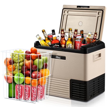 12 Volt Car Refrigerator with Basket Portable Refrigerator for Car, 53 Quart (50L) Electric Cooler Car Use Portable Freezer (-4?~68?) 12/24V DC, Car Fridge for Semi Truck, Camping, Road Trip