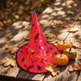 thumbnail image 5 of Halloween Shiny Glitter Satin Pointed Witch Hat with Wide Brim, Wizard Costume Accessory, Eye-catching Headwear for Halloween Party, Holiday Dress Up & Celebrations Red, 5 of 5