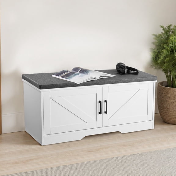 Shoe Bench with Cushion, 39.4 x 14 x 18.1 Inch Storage Ottoman, 2-Tier Adjustable Shelf Shoe Rack, Entryway Hallway Organizer with Seat