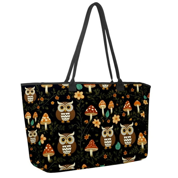 Big Shoulder Handbags for Women,Owl Forest Mushroom Large Casual Tote Bags for Work Travel Commuter Shopping Trendy Handbag